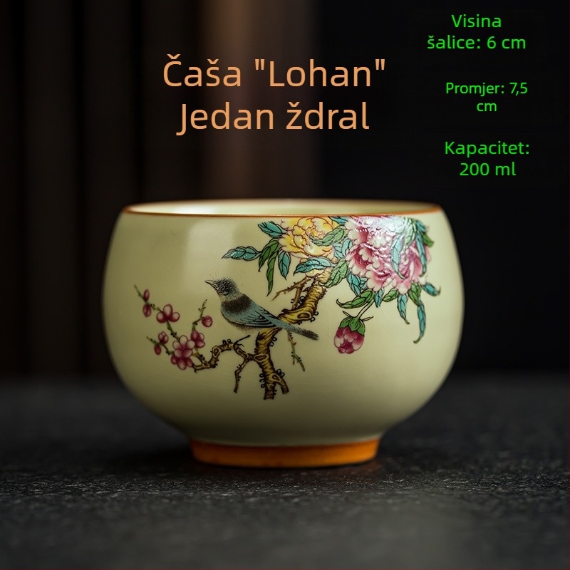 Šalica za čaj Luo Han, 200 ml bež porcelin s plavo-bijelim retro dizajnom, velika