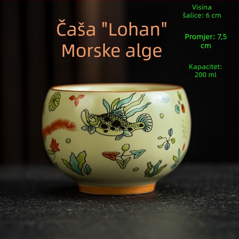 Šalica za čaj Luo Han, 200 ml bež porcelin s plavo-bijelim retro dizajnom, velika
