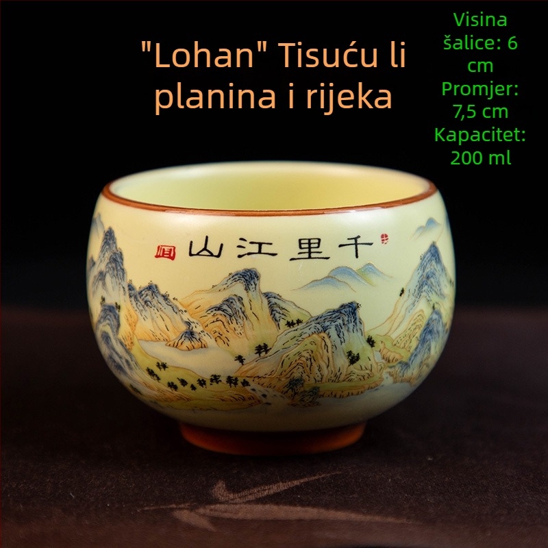 Šalica za čaj Luo Han, 200 ml bež porcelin s plavo-bijelim retro dizajnom, velika