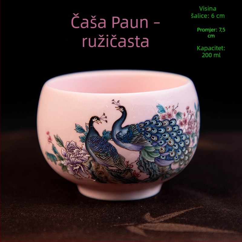 Šalica za čaj Luo Han, 200 ml bež porcelin s plavo-bijelim retro dizajnom, velika