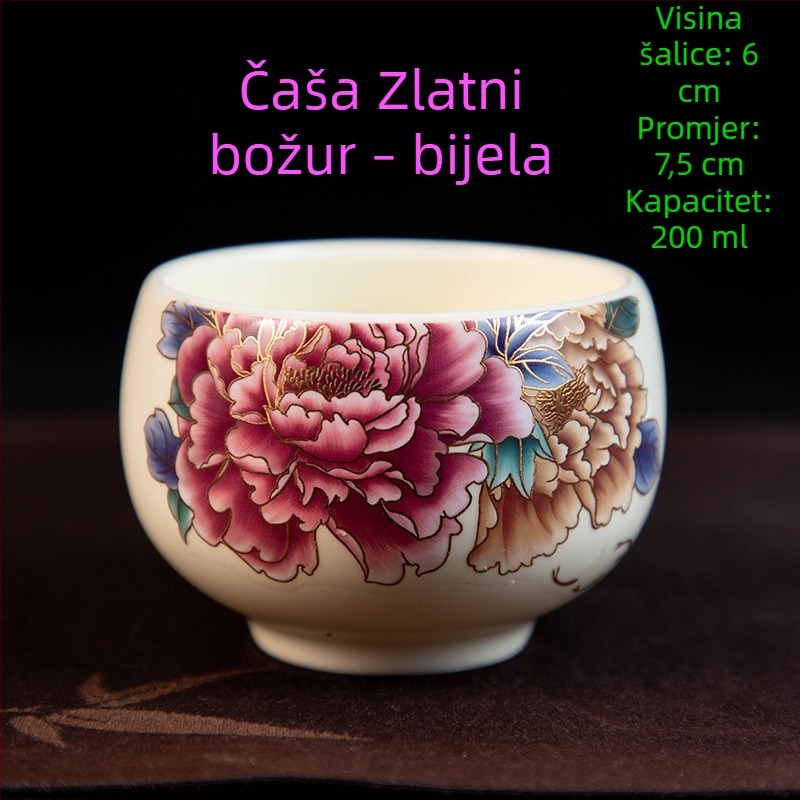 Šalica za čaj Luo Han, 200 ml bež porcelin s plavo-bijelim retro dizajnom, velika