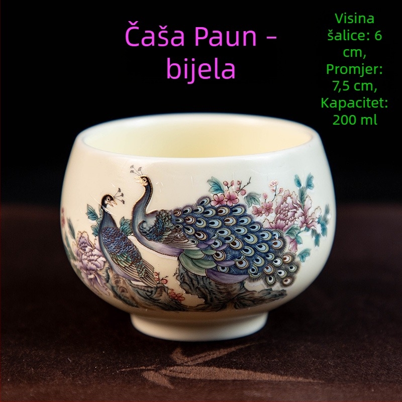 Šalica za čaj Luo Han, 200 ml bež porcelin s plavo-bijelim retro dizajnom, velika