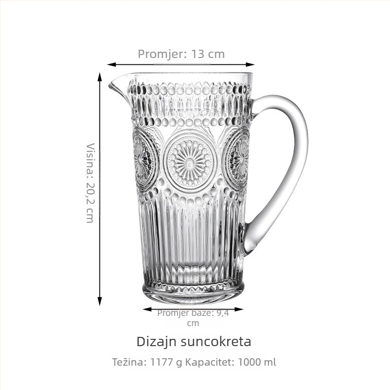 Staklena karafa za točeno pivo i napitke, velik kapacitet, s uzorkom leda