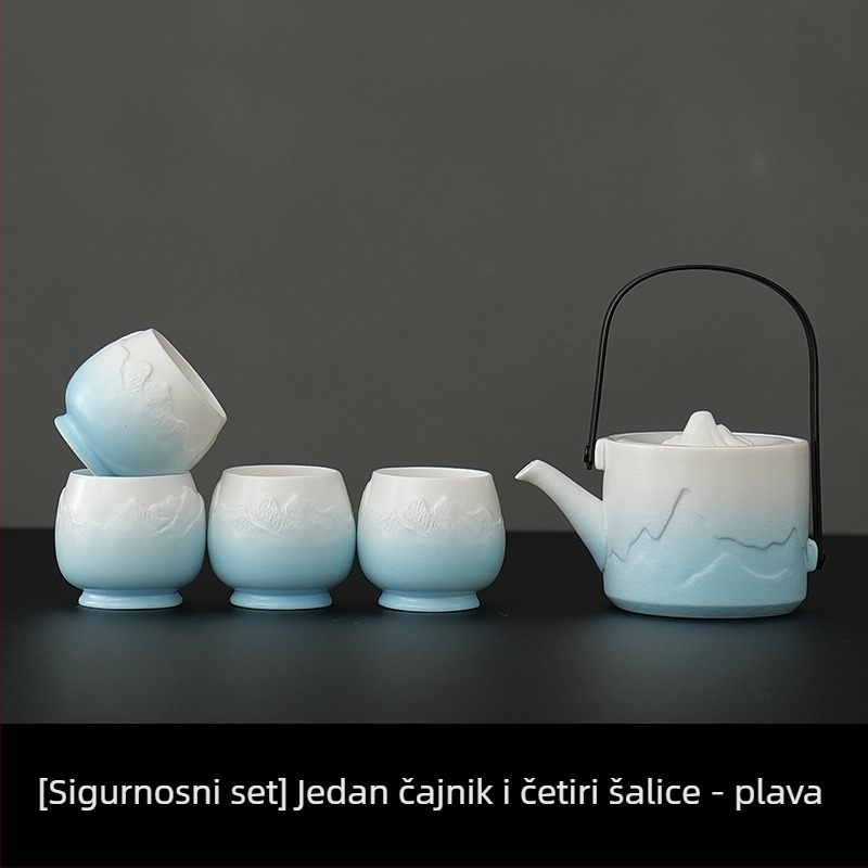 Veliki porculanski čajni set s jednim čajnikom i četiri šalice, jednostavan kineski stil za kućnu upotrebu, dar za useljenje