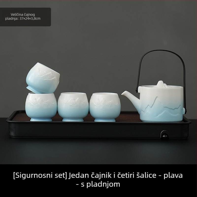 Veliki porculanski čajni set s jednim čajnikom i četiri šalice, jednostavan kineski stil za kućnu upotrebu, dar za useljenje
