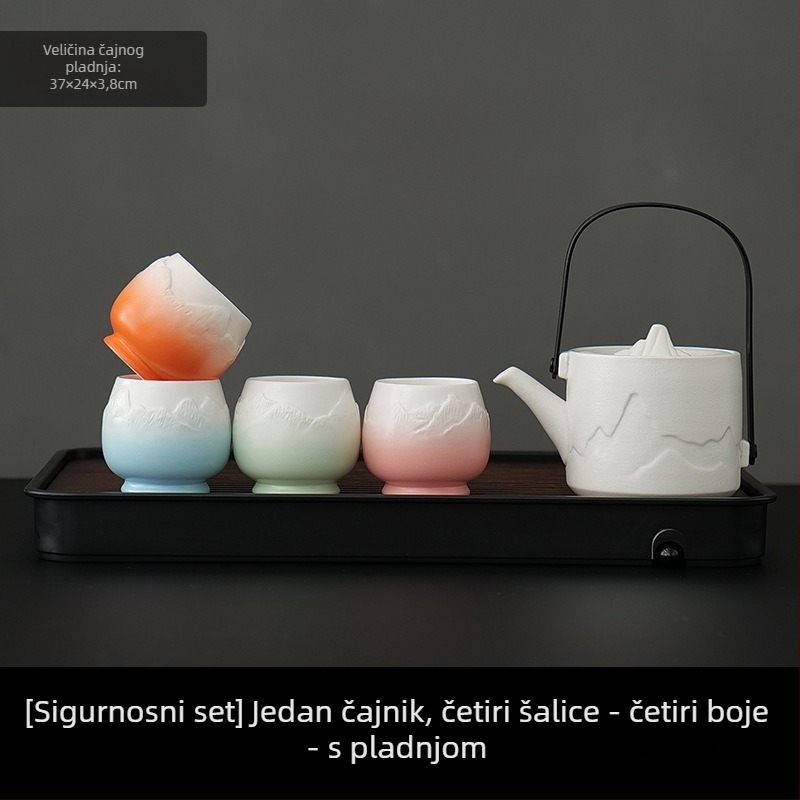 Veliki porculanski čajni set s jednim čajnikom i četiri šalice, jednostavan kineski stil za kućnu upotrebu, dar za useljenje