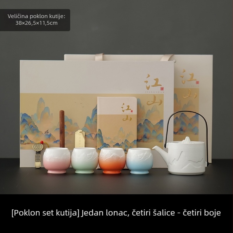 Veliki porculanski čajni set s jednim čajnikom i četiri šalice, jednostavan kineski stil za kućnu upotrebu, dar za useljenje