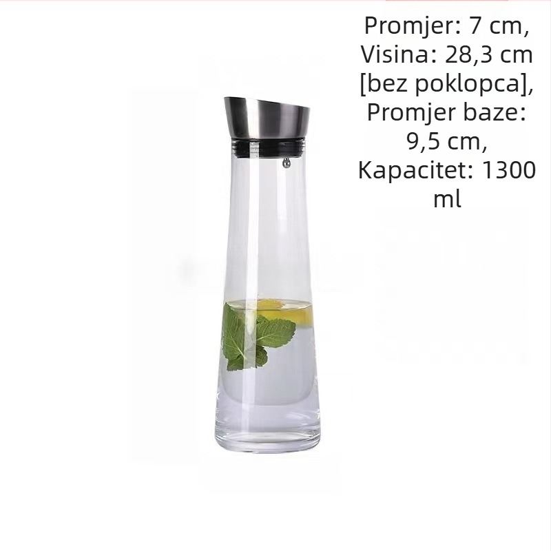 Staklena karafa za hladnu vodu s velikim kapacitetom, otporna na udarce, za kućnu upotrebu.