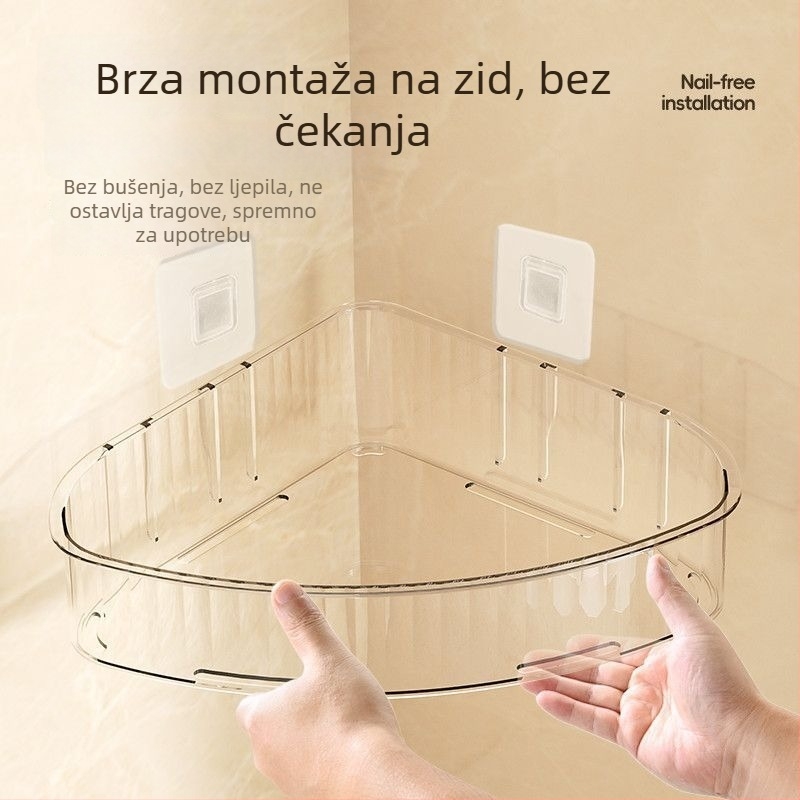 Kupaonska trokutasta polica za zid s ljepilnim montažnim sustavom za pohranu kozmetike