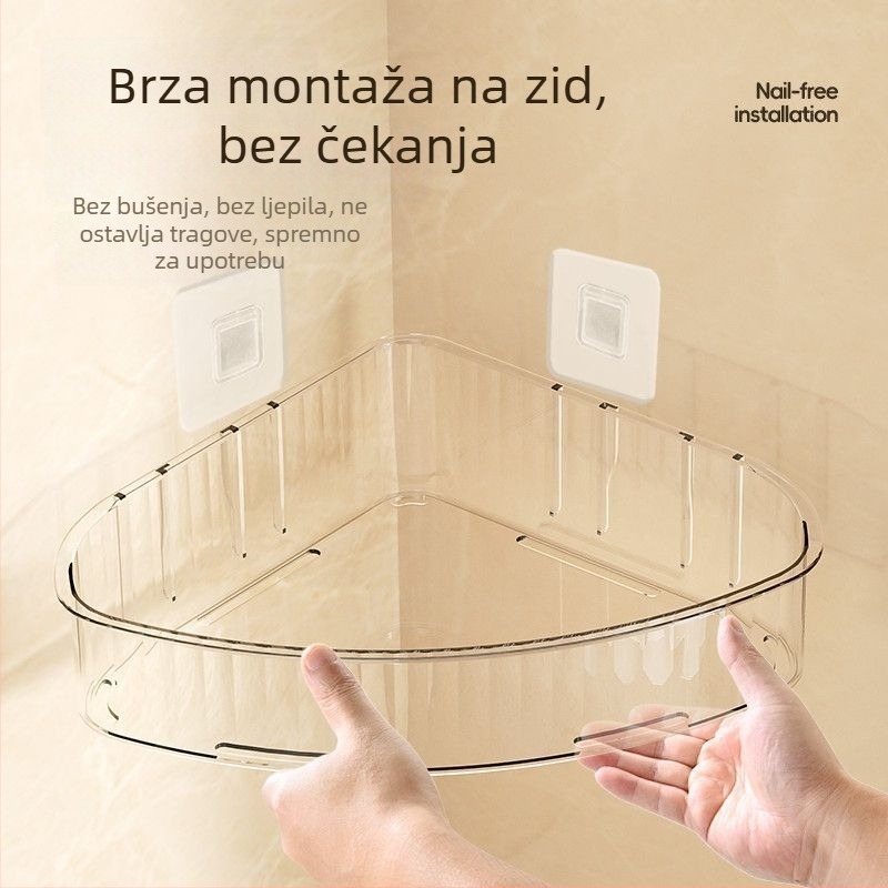 Kupaonska trokutasta polica za zid s ljepilnim montažnim sustavom za pohranu kozmetike