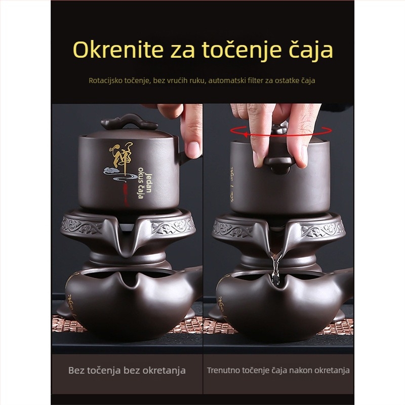 Automatski čajni set od sirove ljubičaste gline za kućnu upotrebu, primanje gostiju i ured — čajnik, pladanj za čaj, komplet s odjeljivanjem čaja i vode