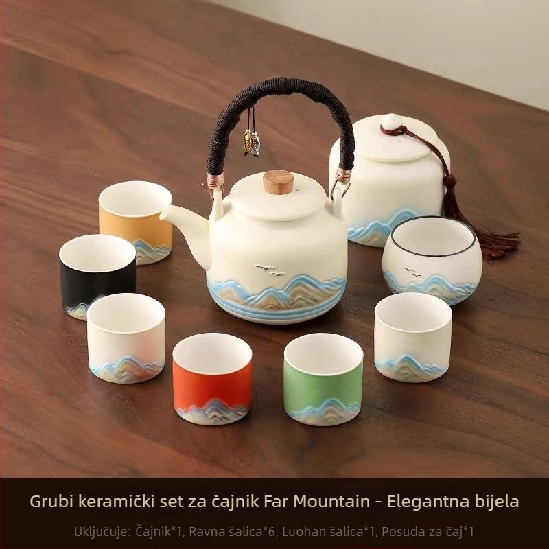 Gongfu čajni set kineskog stila za kućnu upotrebu, čajnik s velikom ručkom, kompletan set za pripremu čaja, čajnik velikog kapaciteta za cvjetni čaj
