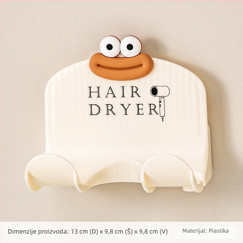 Zidni držač za sušilo za kosu, bez bušenja, kupaonica, plastični, modern minimalistički dizajn