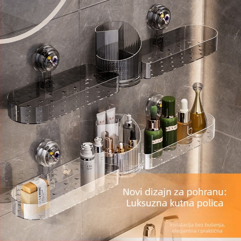 Kupaonski zidni regal s više razina, bez bušenja, za umivaonik i WC uz ogledalo.