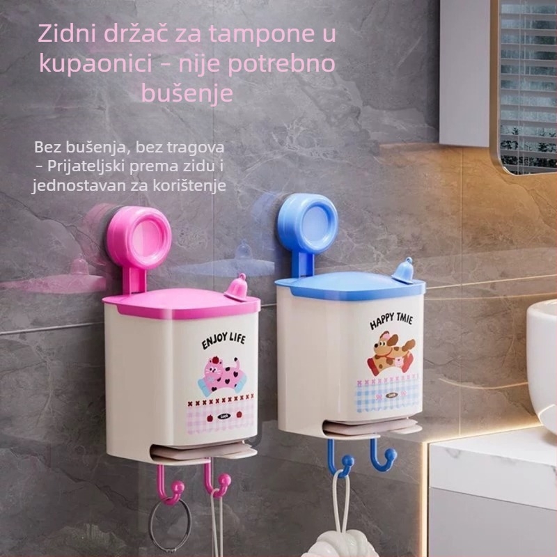 Kupaonski organizator sa usisnom čašom, bez bušenja, za higijenske uloške, maramice i ručnike za lice