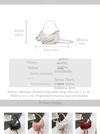 Ženska torbica s mašnicom u obliku polumjeseca, ljetna moda 2026, svestrana torba za rame i crossbody