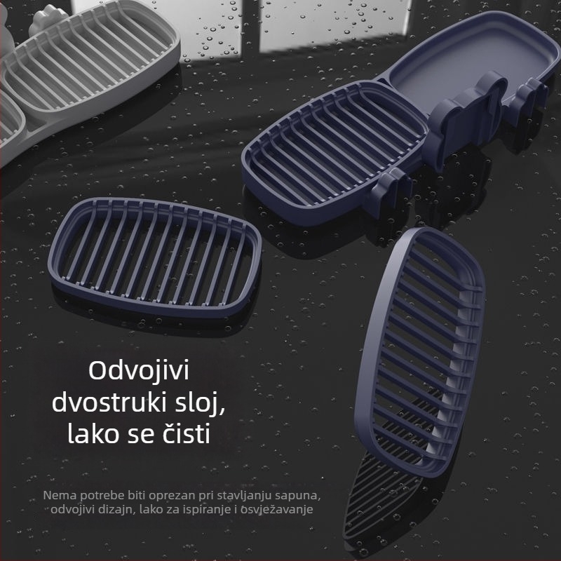 Kreativna dvostruka posuda za sapun bez bušenja, zidna, ručna izrada, s odvodnim sustavom i vakuumskim držačem za kupaonu