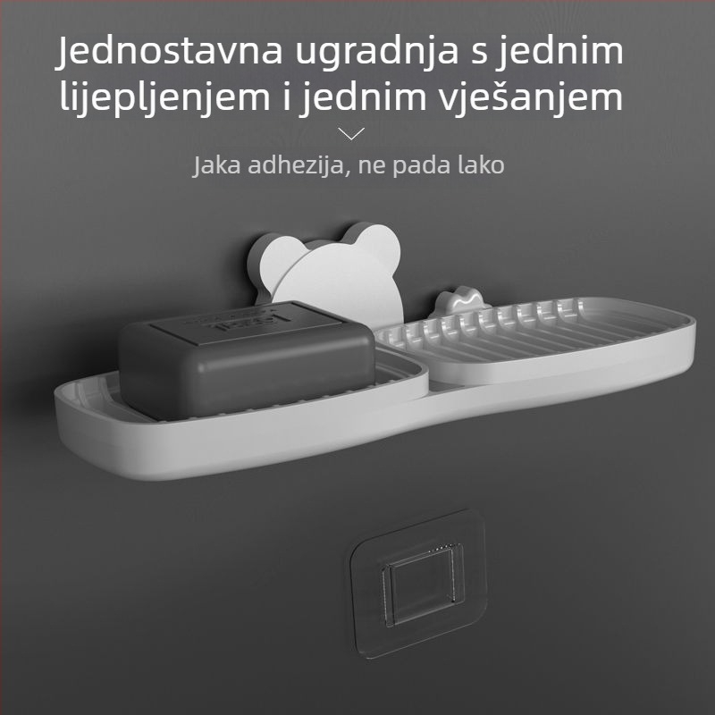 Kreativna dvostruka posuda za sapun bez bušenja, zidna, ručna izrada, s odvodnim sustavom i vakuumskim držačem za kupaonu