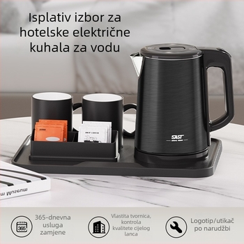 1,2 L električni čajnik od nehrđajućeg čelika za hotele i gostinjce, bezšavna konstrukcija, dvostruko tijelo, automatsko isključivanje
