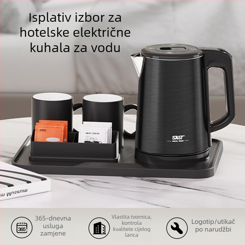 1,2 L električni čajnik od nehrđajućeg čelika za hotele i gostinjce, bezšavna konstrukcija, dvostruko tijelo, automatsko isključivanje