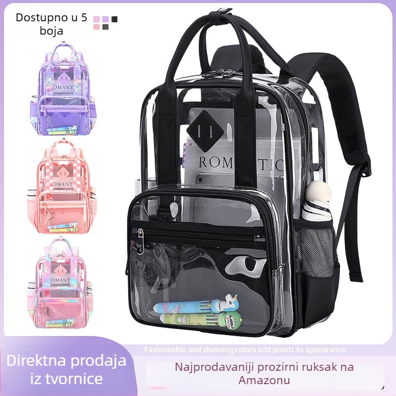 Proziran PVC ruksak za učenike osnovne škole, unisex, vodootporan, velikog kapaciteta