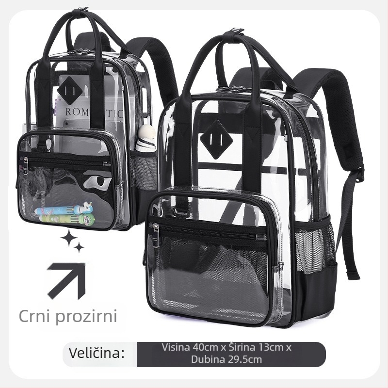 Proziran PVC ruksak za učenike osnovne škole, unisex, vodootporan, velikog kapaciteta