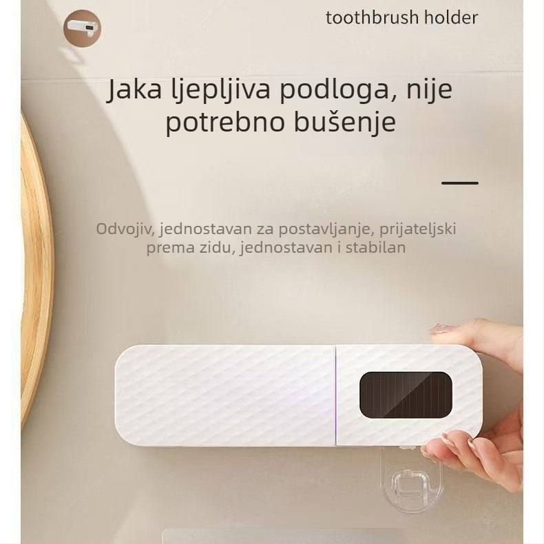 Pametan držač za četkicu za zube s UV sterilizacijom, senzorom, pričvršćivanje vakuumskom čašom, bez bušenja