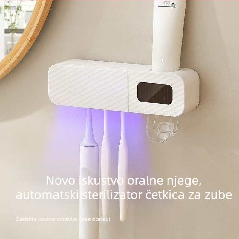 Pametan držač za četkicu za zube s UV sterilizacijom, senzorom, pričvršćivanje vakuumskom čašom, bez bušenja