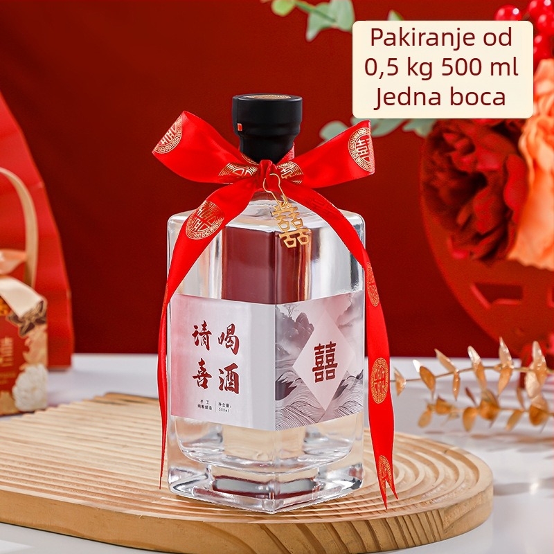 Prazne bočice kristalnog stakla za vjenčanu večeru, kapacitet 0,5 kg, prozirne s etiketama, vrhunsko pakiranje