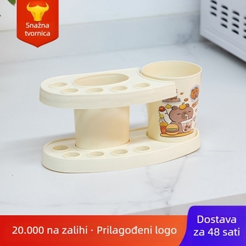 Držač četkica za zube i kupaonski organizator za umivaonik, s 5 pretinaca za četkice i čašom za pastu