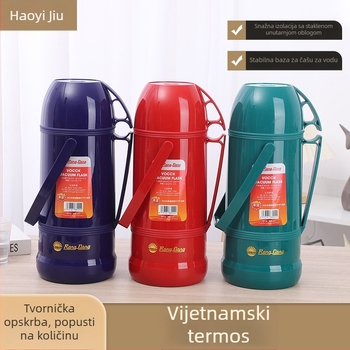 VOCCK Termos s vietnamskim stilom i unutarnjim staklom, PP izolacijom, velik kapacitet, prenosna boca za toplu vodu