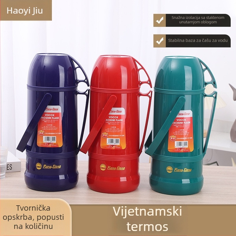 VOCCK Termos s vietnamskim stilom i unutarnjim staklom, PP izolacijom, velik kapacitet, prenosna boca za toplu vodu