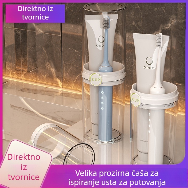 Prozirna putna čaša za ispiranje usta i prijenosna kutija za pohranu četkica za zube - set
