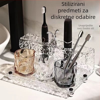 Metalen držač četkica za zube s UV sterilizacijom, 3 pretinca, čaše za četkicu i za vodu za ispiranje, montaža pomoću usisne čaše, kupaonica