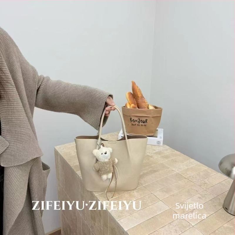 Ženska tote torba velikog kapaciteta od PU kože s Lychee teksturom, zatvarač, svakodnevna torba na ramenu u bucket-stilu, s dvostrukim remenom