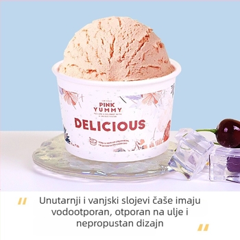 Jednokratne čaše za sladoled s poklopcem, papirnate čaše za kušanje za jogurt i sladoledne deserte.