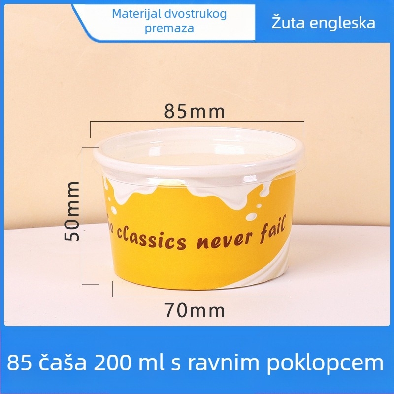 Jednokratne čaše za sladoled s poklopcem, papirnate čaše za kušanje za jogurt i sladoledne deserte.
