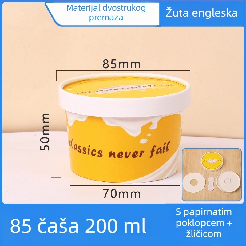 Jednokratne čaše za sladoled s poklopcem, papirnate čaše za kušanje za jogurt i sladoledne deserte.