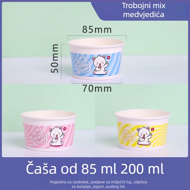 Jednokratne čaše za sladoled s poklopcem, papirnate čaše za kušanje za jogurt i sladoledne deserte.