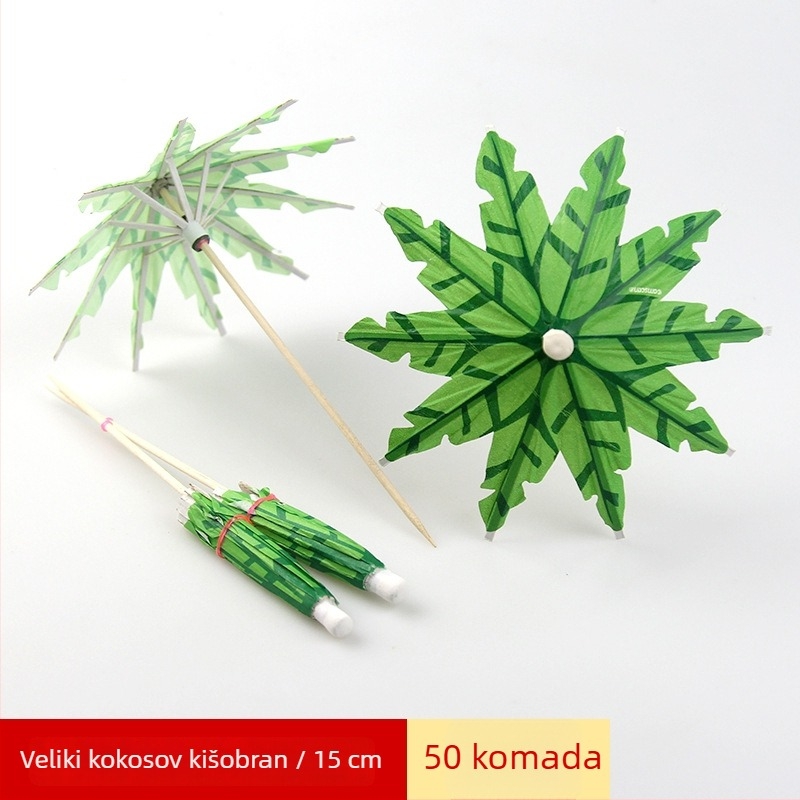 Jednokratne šarene papirnate kišobrančiće za koktele i hladna jela, drveni štap, duljina 10–18 cm, otisnut logotip, prilagodljivo.