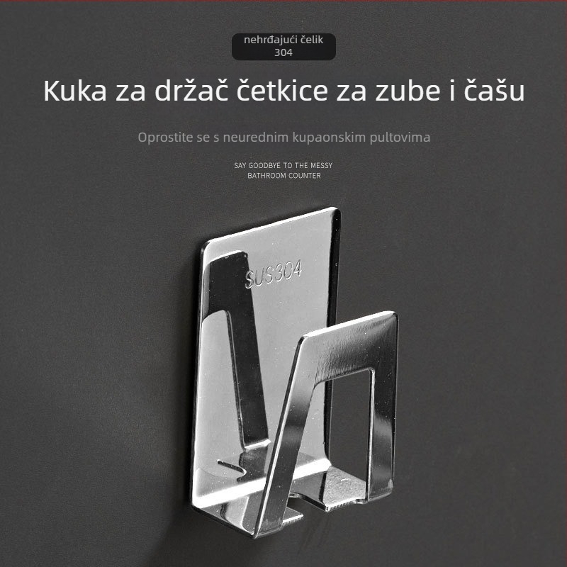 Držač četkice za zube od nehrđajućeg čelika, zidni držač čaše za četkicu, bez bušenja, kupaonica