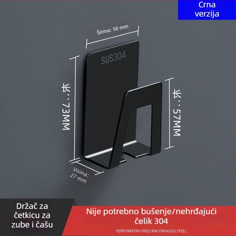 Držač četkice za zube od nehrđajućeg čelika, zidni držač čaše za četkicu, bez bušenja, kupaonica
