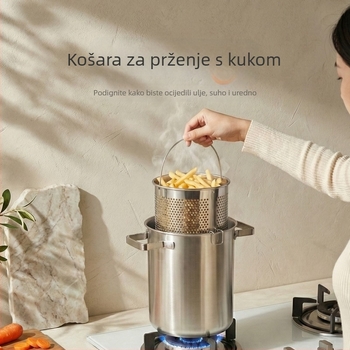304 nehrđajući čelik, lonac za prženje s pravim stranama i filtrom, višenamjenski duboki lonac za juhu s dvije ručke, debelo dno