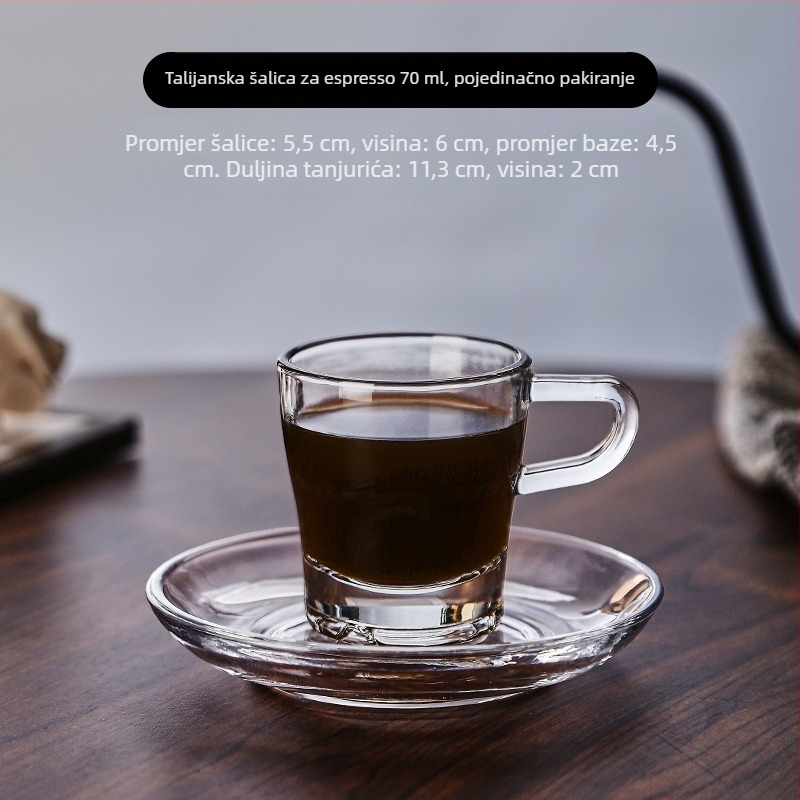 Set šalica za kavu za kućnu upotrebu, male staklene šalice, europski minimalistički stil, debele stijene, otporne na toplinu, prozirne, mini šalice latte art espresso