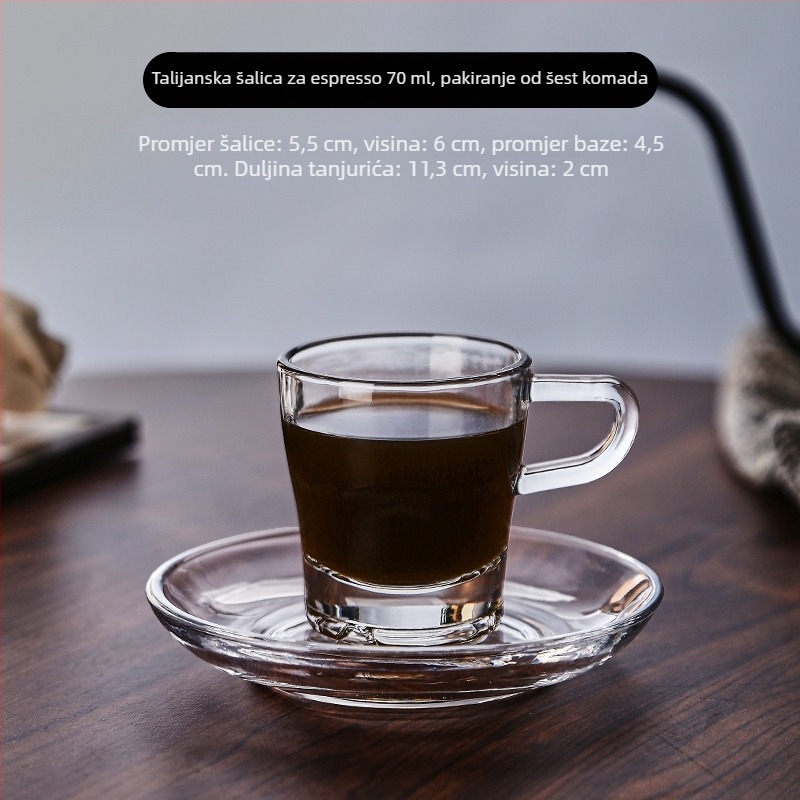 Set šalica za kavu za kućnu upotrebu, male staklene šalice, europski minimalistički stil, debele stijene, otporne na toplinu, prozirne, mini šalice latte art espresso