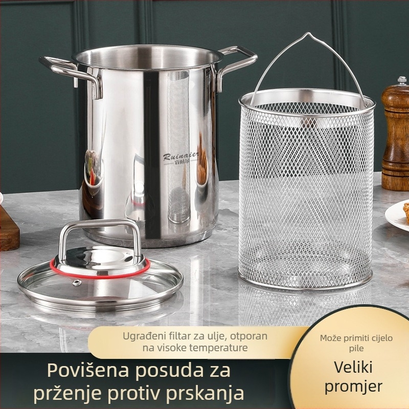 Višenamjenska posuda od nehrđajućeg čelika 304 za prženje, juhu, šparoge i tjesteninu, s poklopcem, kompatibilna s indukcijom