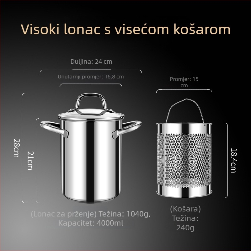Friteza u japanskom stilu od 304 nehrđajućeg čelika, višenamjenska za kućnu upotrebu, za tempuru, ušteda ulja, s ugrađenim sitom
