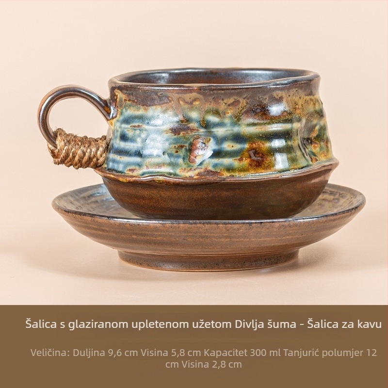Set šalica za kavu i tanjurić s glazurom koja mijenja boju tijekom pečenja