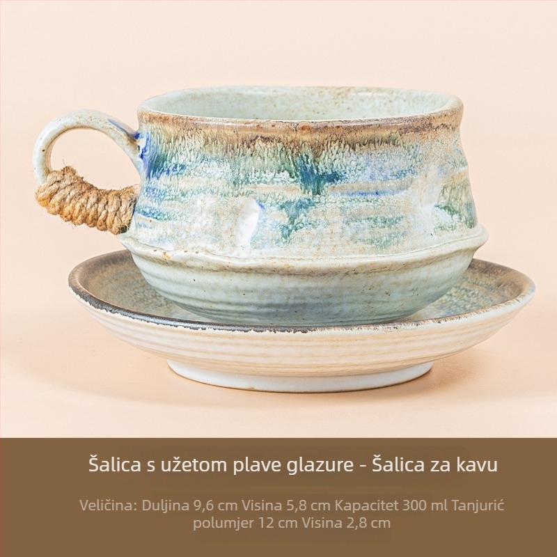 Set šalica za kavu i tanjurić s glazurom koja mijenja boju tijekom pečenja