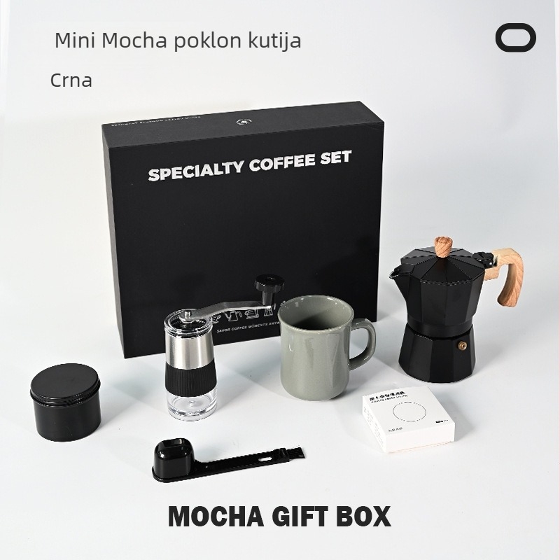 Ručni mlinac za kavu i šesterodjelni moka lonac – poklon set